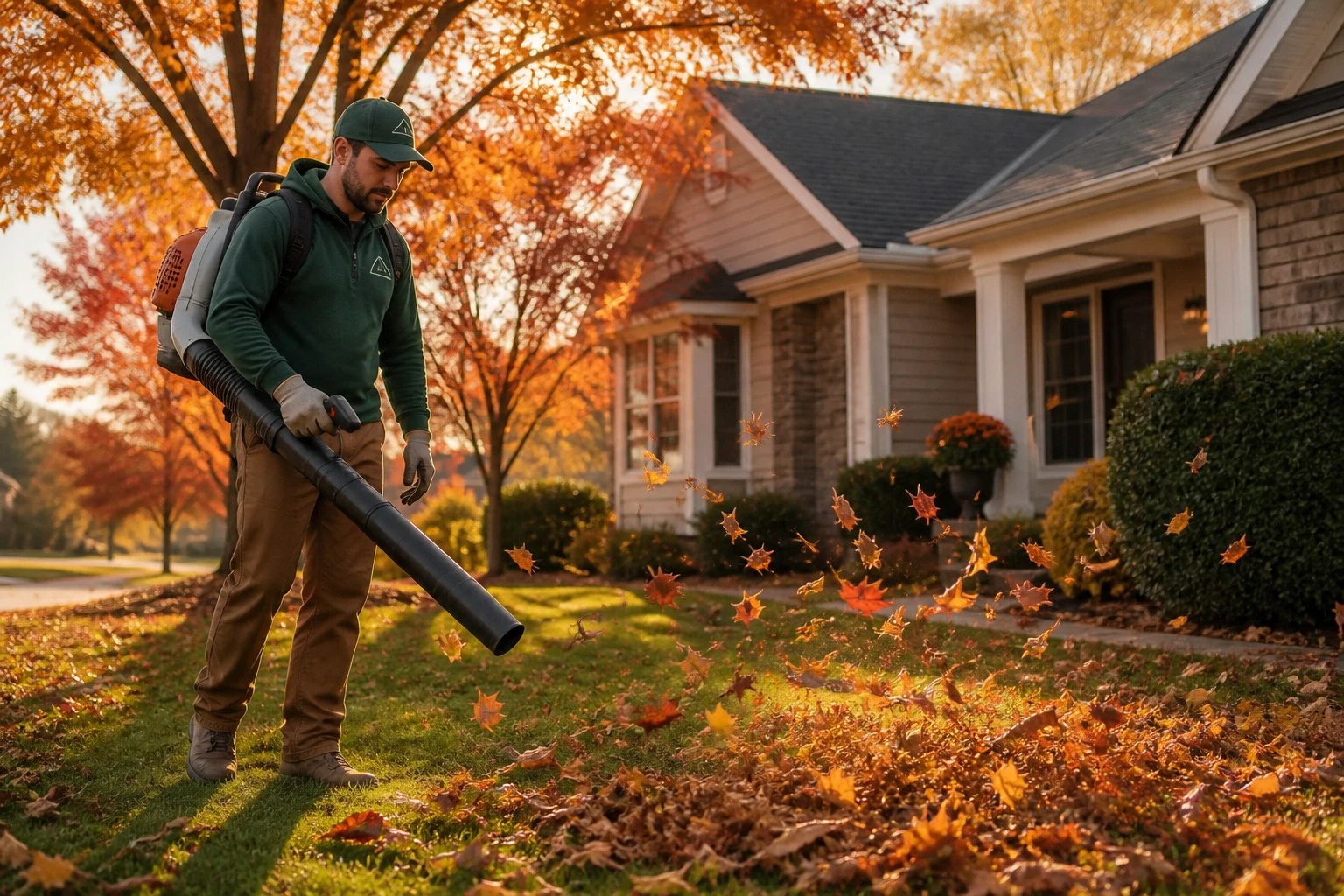 Fall leaf clean-up by Dunn Lawn Service