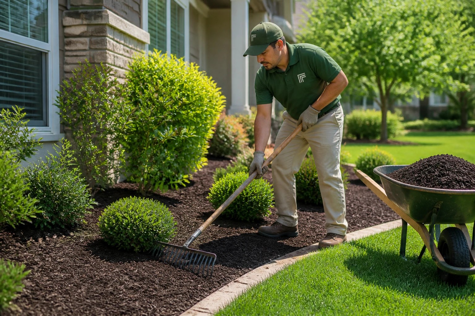 Mulch and stone bed installation by Dunn Lawn Service