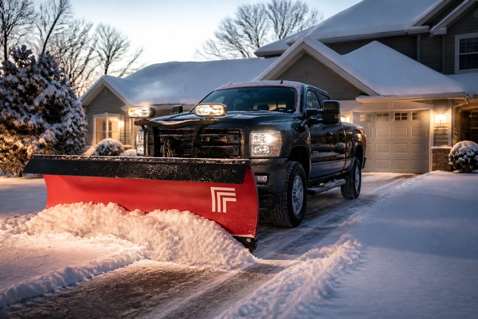 Dunn Lawn Service snow plowing a driveway in Spencerport, NY
